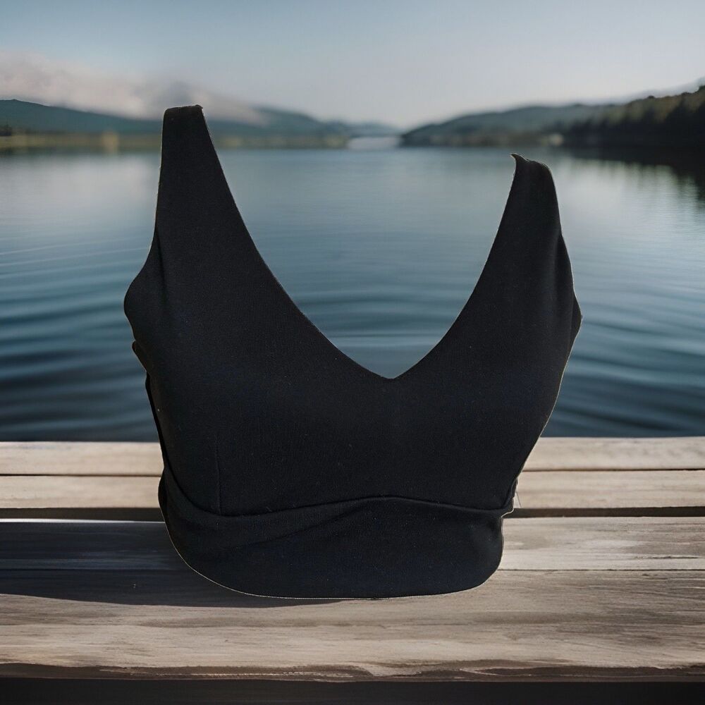 Victoria's Secret Black Sz L Sports Bra V-neck & Back Open Keyhole Back Padded - Picture 2 of 11